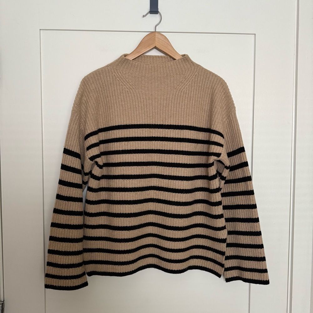 Rails Claudia Camel Ebony Stripe Sweater Womens Sz S Oversized Knit Mock Neck